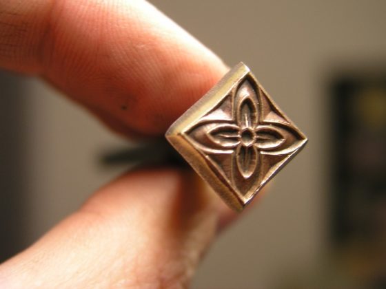 012-03 Square flower in frame Leather stamp