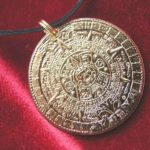 Medallion Aztec calendar with ships, gold-plated