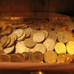 Pirate treasure coins - gold coloured cardboard - 50 pcs