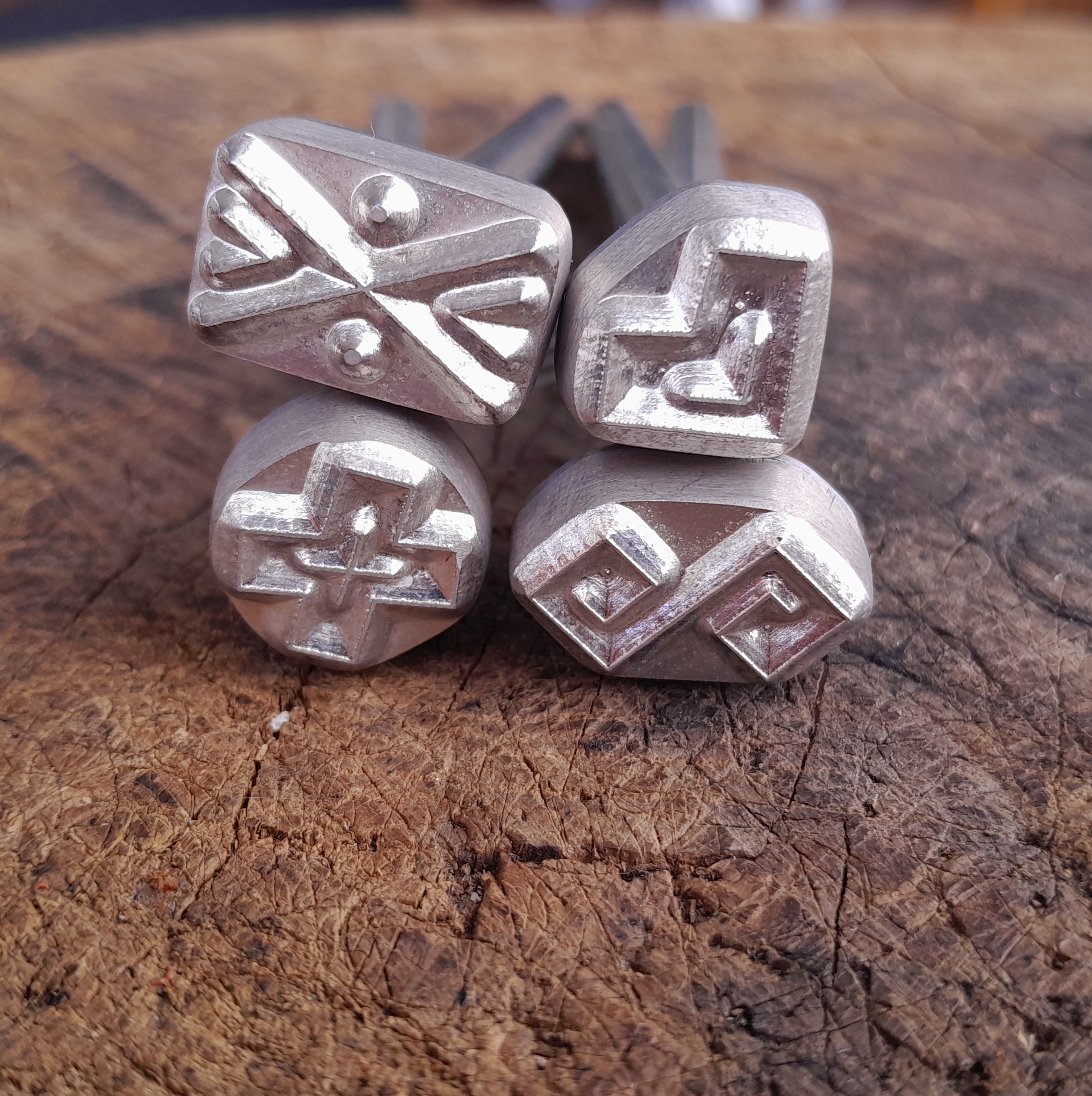 017-27 Set of 4 Leather stamps - Stylized Heart, Ram's horns, Stylized Cross and Cross in Diamond - Image 2