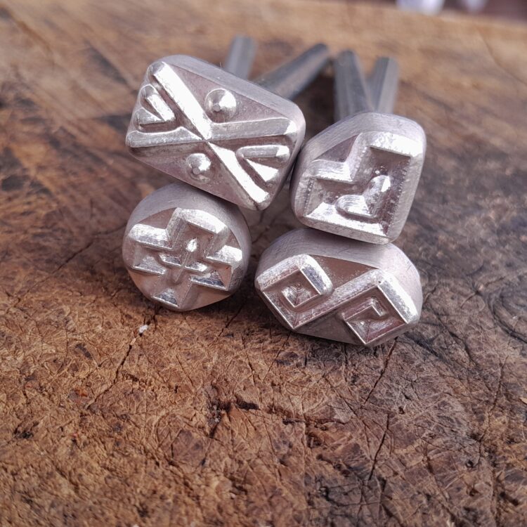 017-27 Set of 4 Leather stamps - Stylized Heart, Ram's horns, Stylized Cross and Cross in Diamond